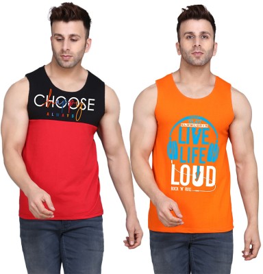 TEEFOX Printed Men Scoop Neck Orange, Black, Red T-Shirt