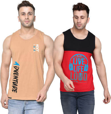 SLOWLORIS Printed Men Round Neck Black, Red, Beige T-Shirt