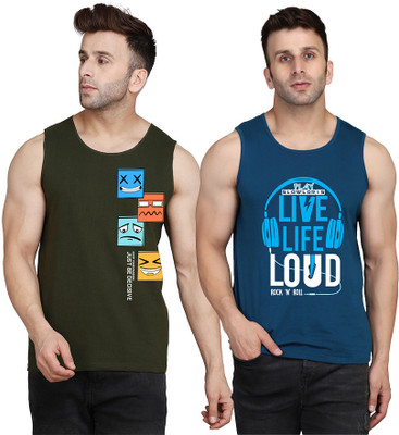 MINISTRY OF FRIENDS Printed Men Round Neck Dark Blue, Dark Green T-Shirt