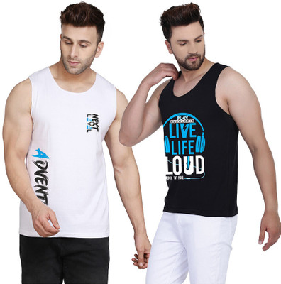 SLOWLORIS Printed Men Round Neck Black, White T-Shirt
