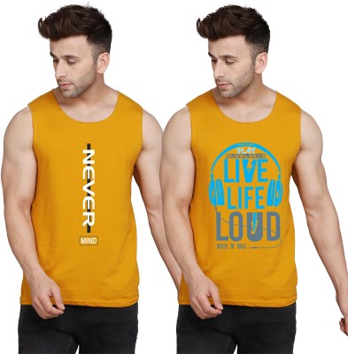 SLOWLORIS Printed Men Scoop Neck Yellow, White T-Shirt