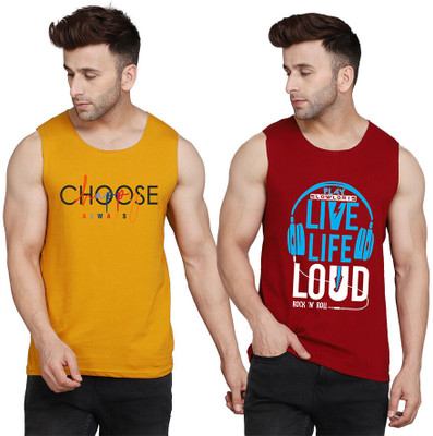 SLOWLORIS Printed Men Round Neck Maroon, Yellow, White T-Shirt