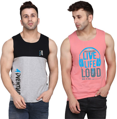 SLOWLORIS Printed Men Round Neck Pink, Black, Grey T-Shirt