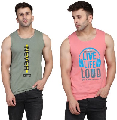 TEEFOX Printed Men Scoop Neck Pink, Light Green T-Shirt