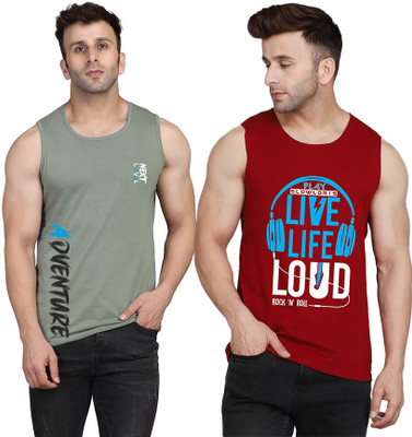 SLOWLORIS Printed Men Scoop Neck Maroon, Light Green T-Shirt