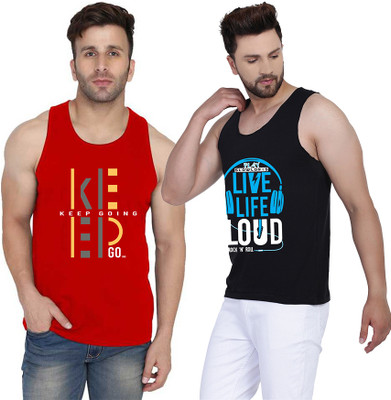 SLOWLORIS Printed, Typography Men Scoop Neck Black, Red T-Shirt