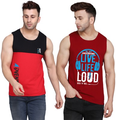 TEEFOX Printed Men Scoop Neck Maroon, Black, Red T-Shirt