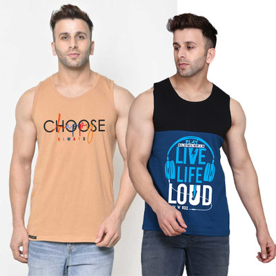 SLOWLORIS Printed, Colorblock Men Round Neck Black, Dark Blue, Beige T-Shirt