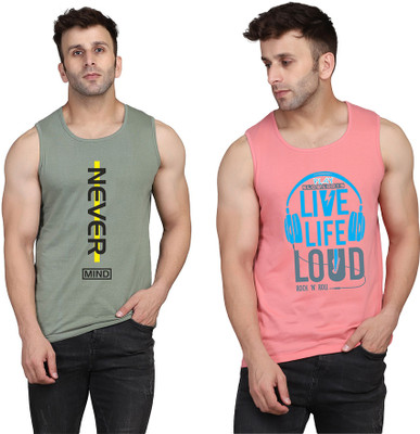 SLOWLORIS Printed Men Scoop Neck Pink, Light Green T-Shirt
