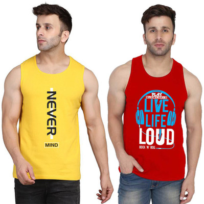 SLOWLORIS Printed Men Scoop Neck Red, Yellow T-Shirt