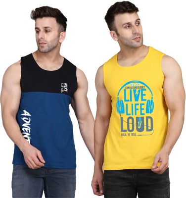 Cryptic Printed Men Scoop Neck Yellow, Black, Dark Blue T-Shirt