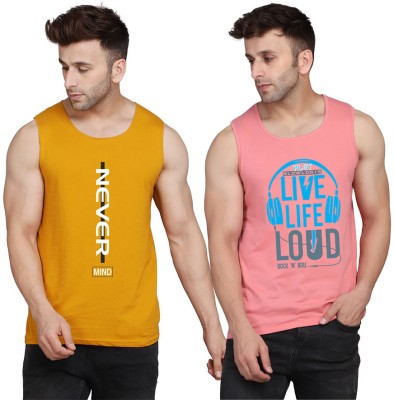 TEEFOX Printed Men Scoop Neck Pink, Yellow, White T-Shirt