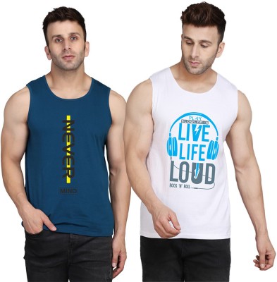 MINISTRY OF FRIENDS Printed Men Scoop Neck White, Dark Blue T-Shirt