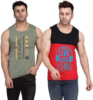 SLOWLORIS Typography Men Round Neck Black, Red, Light Green T-Shirt