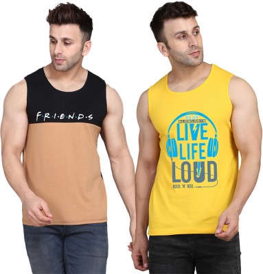 Cryptic Printed Men Scoop Neck Yellow, Black, Beige T-Shirt