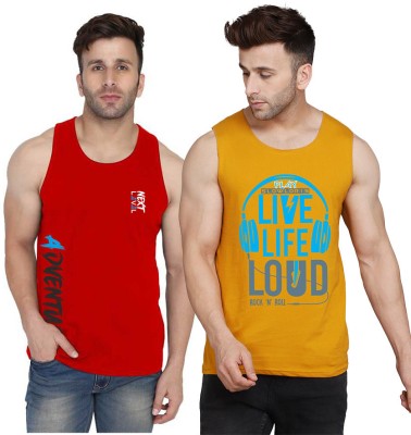 SLOWLORIS Printed Men Scoop Neck Yellow, White, Red T-Shirt