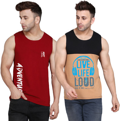 SLOWLORIS Printed Men Round Neck Black, Beige, Maroon T-Shirt