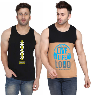 Cryptic Typography Men Round Neck Black, Beige T-Shirt