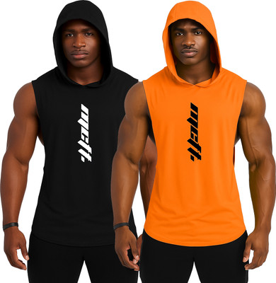 RMLKN Printed Men Hooded Neck Black, Orange T-Shirt