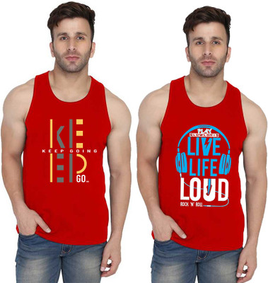 SLOWLORIS Printed Men Round Neck Red T-Shirt