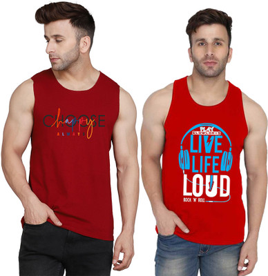 SLOWLORIS Typography Men Scoop Neck Red, Maroon T-Shirt