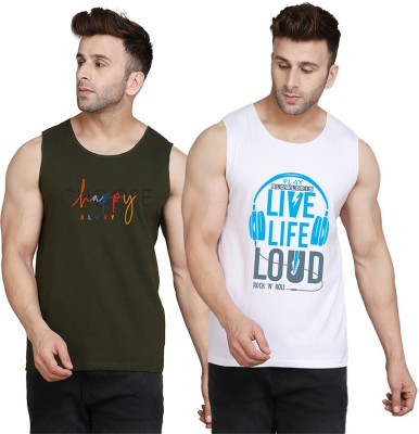 TEEFOX Printed Men Scoop Neck White, Dark Green T-Shirt