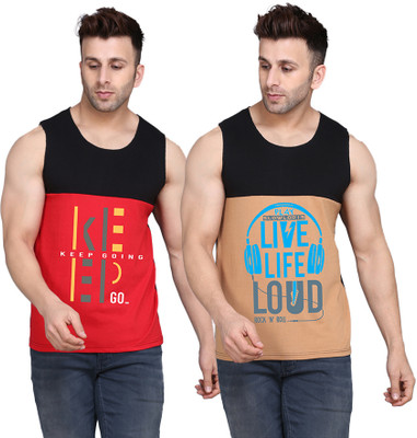Cryptic Printed Men Scoop Neck Black, Beige, Red T-Shirt