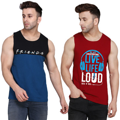 SLOWLORIS Printed Men Scoop Neck Maroon, Black, Dark Blue T-Shirt
