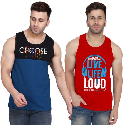 Cryptic Printed Men Scoop Neck Red, Black, Dark Blue T-Shirt