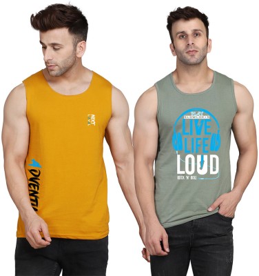 TEEFOX Printed Men Scoop Neck Light Green, Yellow, White T-Shirt