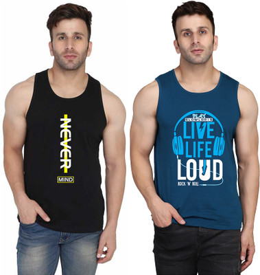 SLOWLORIS Printed Men Round Neck Dark Blue, Black T-Shirt