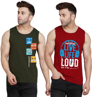 Cryptic Printed Men Scoop Neck Maroon, Dark Green T-Shirt