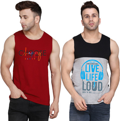 SLOWLORIS Printed, Colorblock Men Round Neck Black, Grey, Maroon T-Shirt