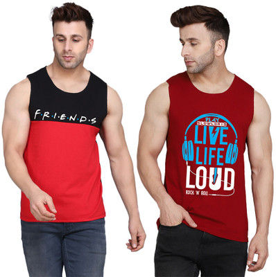 SLOWLORIS Printed Men Scoop Neck Maroon, Black, Red T-Shirt