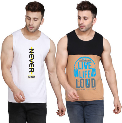 SLOWLORIS Printed Men Scoop Neck Black, Beige, White T-Shirt