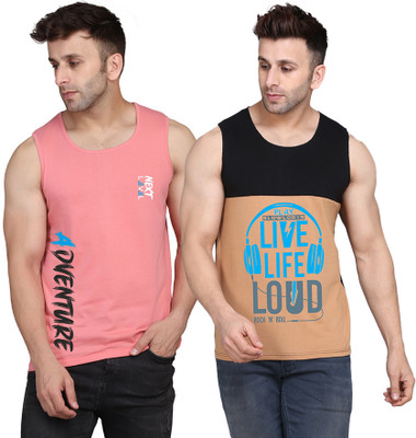 SLOWLORIS Printed Men Round Neck Black, Beige, Pink T-Shirt