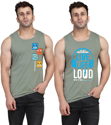 SLOWLORIS Printed Men Scoop Neck Light Green T-Shirt