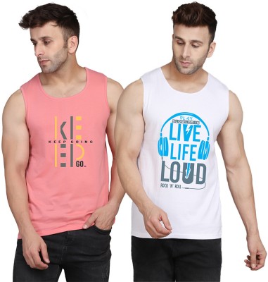 TEEFOX Printed Men Round Neck White, Pink T-Shirt