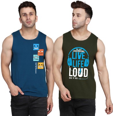 MINISTRY OF FRIENDS Printed Men Scoop Neck Dark Green, Dark Blue T-Shirt