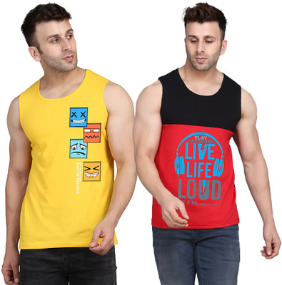 SLOWLORIS Printed Men Scoop Neck Black, Red, Yellow T-Shirt