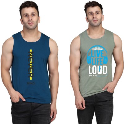 Cryptic Printed Men Scoop Neck Light Green, Dark Blue T-Shirt