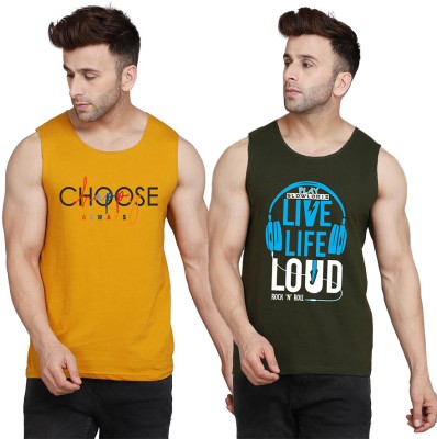 Cryptic Printed Men Scoop Neck Dark Green, Yellow, White T-Shirt