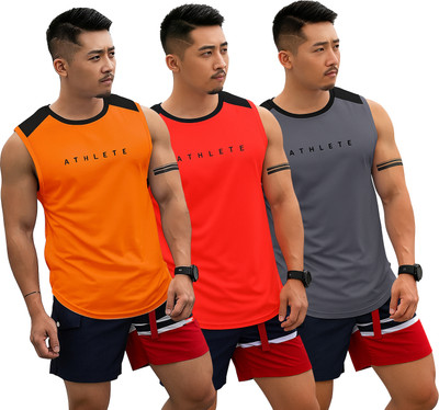 RMLKN Printed, Colorblock Men Round Neck Orange, Red, Grey T-Shirt