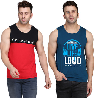 SLOWLORIS Printed Men Round Neck Dark Blue, Black, Red T-Shirt
