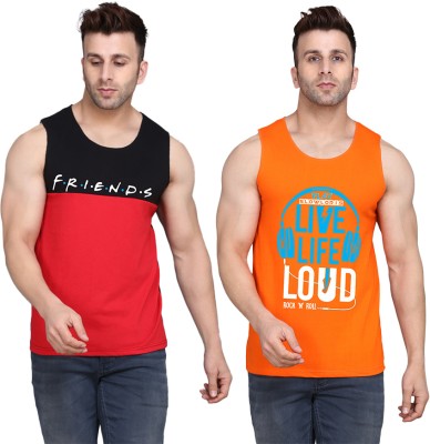 SLOWLORIS Printed Men Scoop Neck Orange, Black, Red T-Shirt