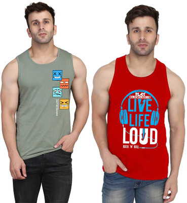 SLOWLORIS Printed Men Scoop Neck Red, Light Green T-Shirt