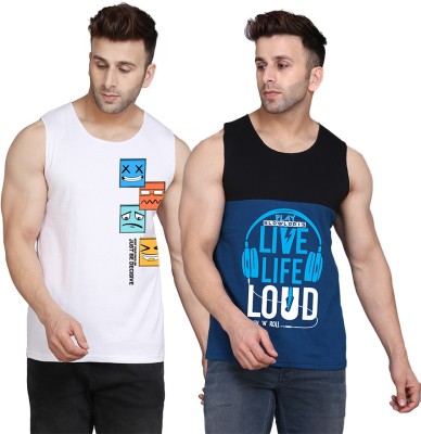 TEEFOX Printed Men Scoop Neck Black, Dark Blue, White T-Shirt