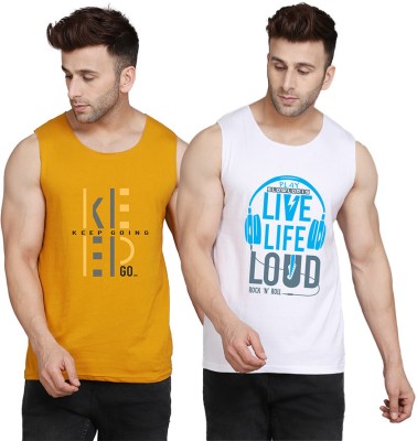 MINISTRY OF FRIENDS Printed Men Scoop Neck White, Yellow T-Shirt