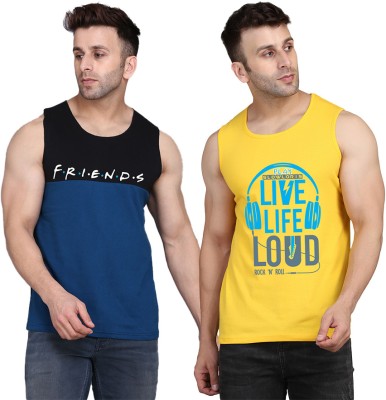 Cryptic Printed Men Scoop Neck Yellow, Black, Dark Blue T-Shirt