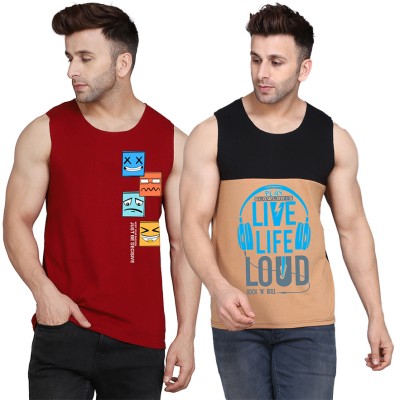 Cryptic Printed Men Scoop Neck Black, Beige, Maroon T-Shirt